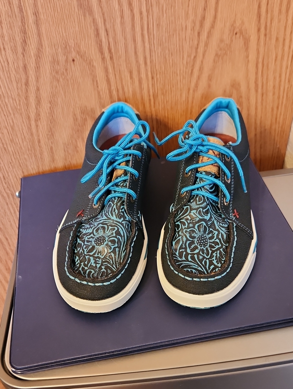 Twisted X Teal Sneakers with Turquoise Floral Accent